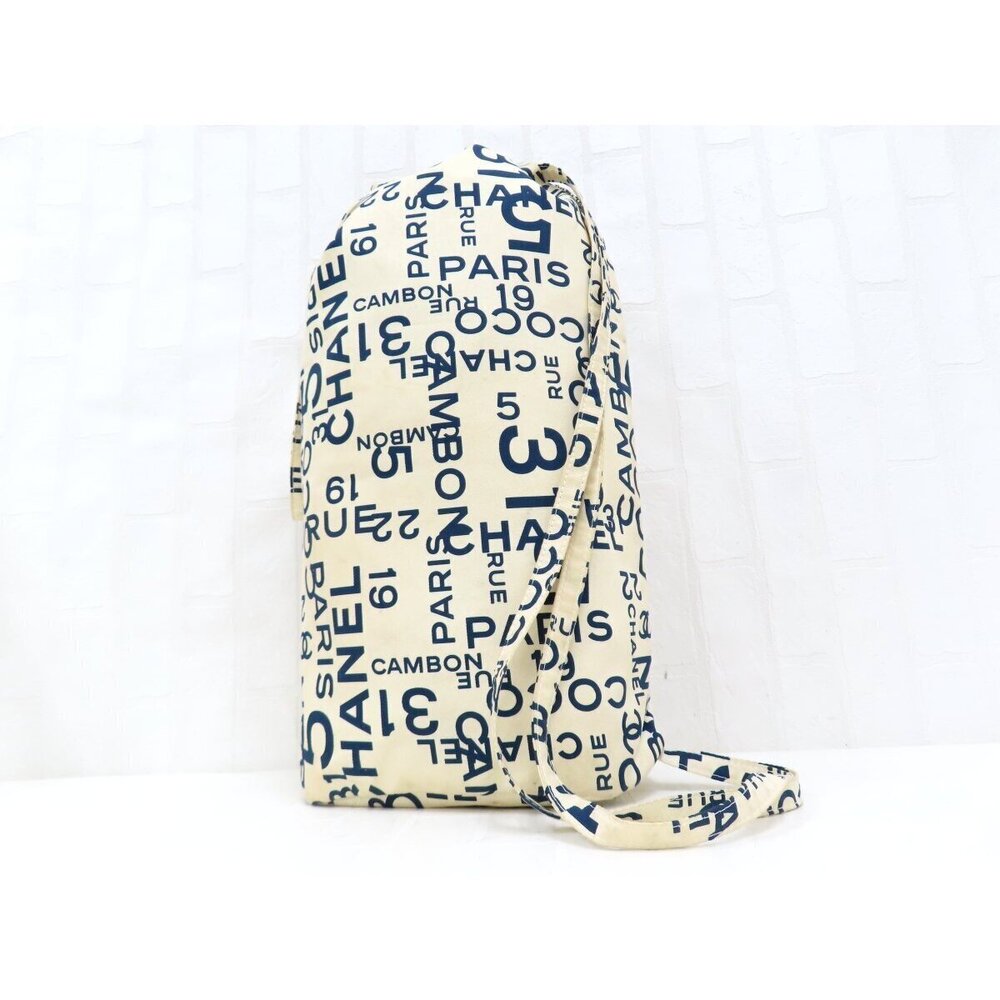 CHANEL Sea Line Canvas Drawstring Shoulder Bag Beach Natural Color Coco